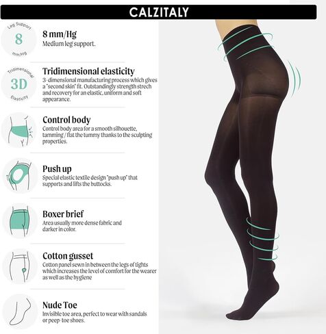 100 دين غير شفافة دعم متوسط ​​الجوارب | عامل 8 الدعم والجوارب الطويلة | S، M، L، XL | أسود | الجوارب الإيطالية | in Kuwait