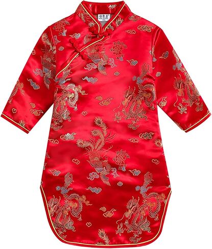 Girls Qipao Peony Long Sleeve Dress Chinese New Year Clothing Chinese Traditional Clothes for Kids Toddler 1-12Y in Saudi Arabia