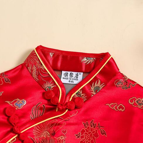 Girls Qipao Peony Long Sleeve Dress Chinese New Year Clothing Chinese Traditional Clothes for Kids Toddler 1-12Y in Saudi Arabia