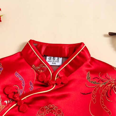 Girls Qipao Peony Long Sleeve Dress Chinese New Year Clothing Chinese Traditional Clothes for Kids Toddler 1-12Y in Saudi Arabia