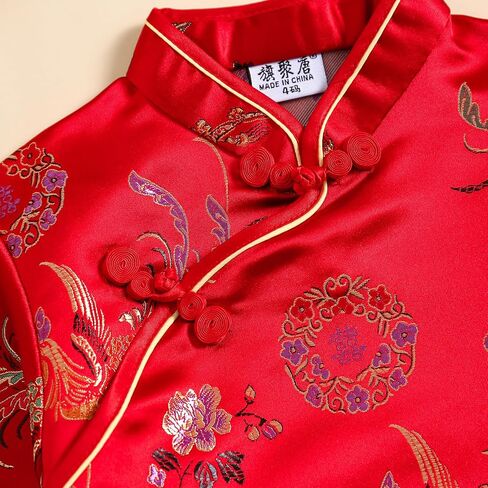Girls Qipao Peony Long Sleeve Dress Chinese New Year Clothing Chinese Traditional Clothes for Kids Toddler 1-12Y in Saudi Arabia