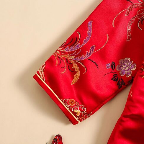 Girls Qipao Peony Long Sleeve Dress Chinese New Year Clothing Chinese Traditional Clothes for Kids Toddler 1-12Y in Saudi Arabia