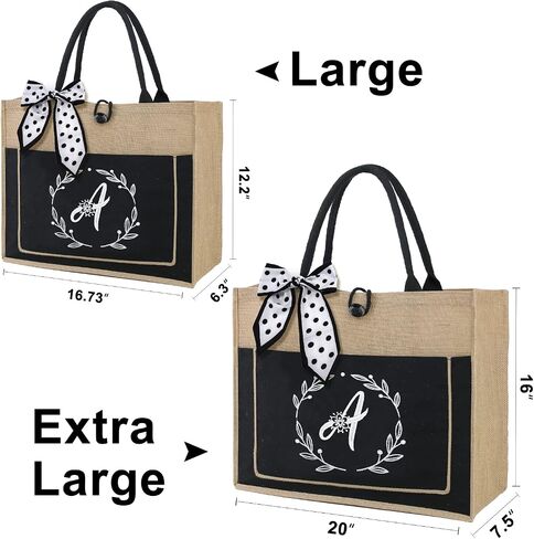 BeeGreen Beach Jute Tote Bag Large 16.7'' x 12.2'' x 6.3'' Embroidery Hello Weekend Burlap Beach Gift Bag for Women Inner Zipper Pocket Personalized Tote Bag with Canvas Front Pocket for Mom Friends in Saudi Arabia