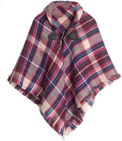 Proumhang Girls Tartan Scarf With horn buckle,Plaid Wrap,Poncho Cape Shawl For Kids,Winter Warm Scarves,One Size in Saudi Arabia