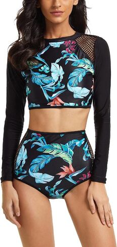 بدلة استحمام Aivtalk للسيدات مكونة من قطعتين بأكمام طويلة وحمالة صدر مع جزء سفلي مدمج من حمالة الصدر، مجموعة بيكيني بعامل حماية من الأشعة فوق البنفسجية 50 in Kuwait