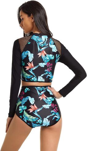 بدلة استحمام Aivtalk للسيدات مكونة من قطعتين بأكمام طويلة وحمالة صدر مع جزء سفلي مدمج من حمالة الصدر، مجموعة بيكيني بعامل حماية من الأشعة فوق البنفسجية 50 in Kuwait