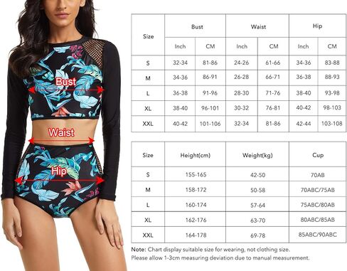 بدلة استحمام Aivtalk للسيدات مكونة من قطعتين بأكمام طويلة وحمالة صدر مع جزء سفلي مدمج من حمالة الصدر، مجموعة بيكيني بعامل حماية من الأشعة فوق البنفسجية 50 in Kuwait