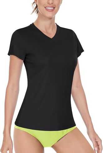 Boladeci Women's Rash Guard Short Sleeve V Neck UPF 50+ Sun Protection Clothing Quick Dry UV SPF Swim Shirts in Saudi Arabia