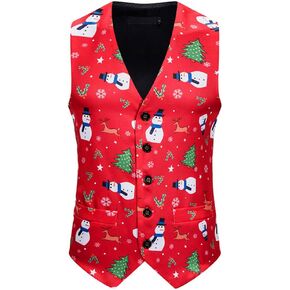 yolsun Mens Christmas Vest Snowflake Tree Graphic Snowman 3D-Print Festival Party Gifts