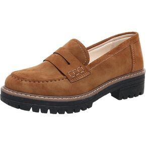 Womens Loafers Slip On Casual Chunky Platform Heel Loafers Classic Penny Dressy Comfy Business Work Shoes Green Beige Black Red US5-11