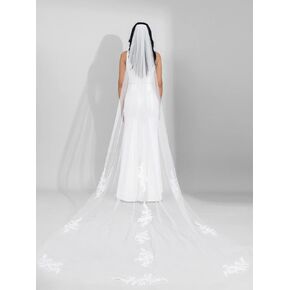 هيريد دانتيل العروس طرحة زفاف بيضاء طويلة كاتدرائية مصلى 1 طبقة طول الزفاف تول إكسسوارات الشعر مع مشط للنساء والفتيات in Kuwait