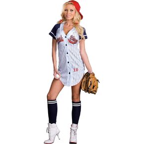Dreamgirl Womens Baseball Player Costume, Homerun Grand Slam Baseball Halloween Costume