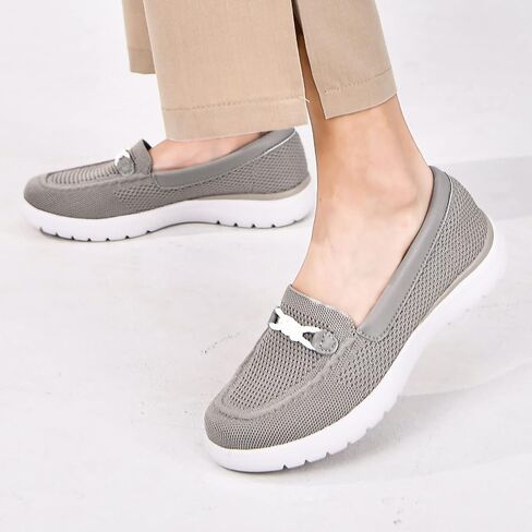 Buyrew Loafers for Women - Comfortable Mesh Knit Slip On Walking Shoes with Arch Support - Dressy Business Casual Work Flats for Standing All Day - Lightweight Breathable Penny Loafers in Kuwait