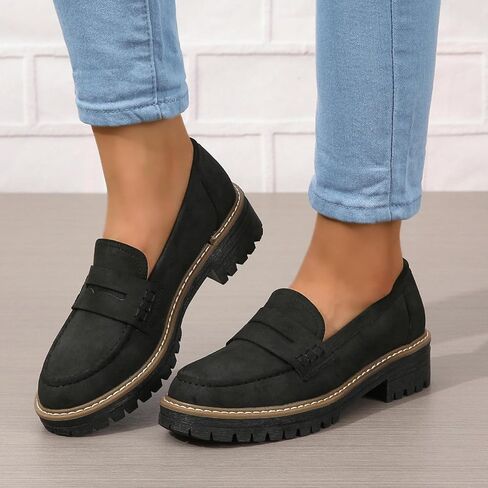 حذاء نسائي بدون كعب سهل الارتداء كاجوال بكعب منصة مكتنزة حذاء بدون كعب كلاسيكي بيني أنيق مريح للعمل أحذية عمل أخضر بيج أسود أحمر US5-11 in Kuwait