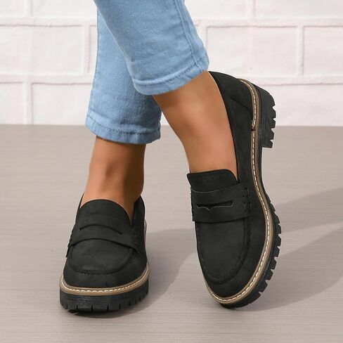 حذاء نسائي بدون كعب سهل الارتداء كاجوال بكعب منصة مكتنزة حذاء بدون كعب كلاسيكي بيني أنيق مريح للعمل أحذية عمل أخضر بيج أسود أحمر US5-11 in Kuwait