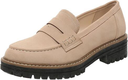 Womens Loafers Slip On Casual Chunky Platform Heel Loafers Classic Penny Dressy Comfy Business Work Shoes Green Beige Black Red US5-11 in Kuwait