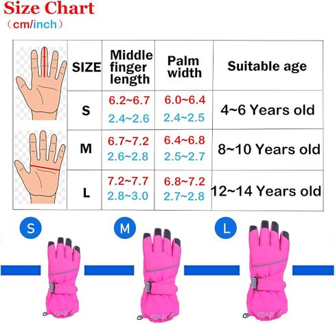 قفازات تزلج للأطفال - قفازات شتوية دافئة مقاومة للماء للطقس البارد ومقاومة للرياح ومضادة للانزلاق على الجليد للأولاد والبنات (4-14 سنة) in Kuwait