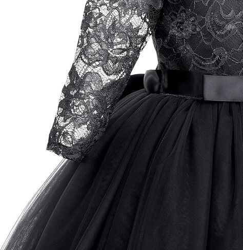 Flower Girls Long Lace Bridesmaid Dress 3/4 Sleeves Floor Length Wedding Party Evening Formal Pegeant Maxi Tulle Ball Gowns in Saudi Arabia