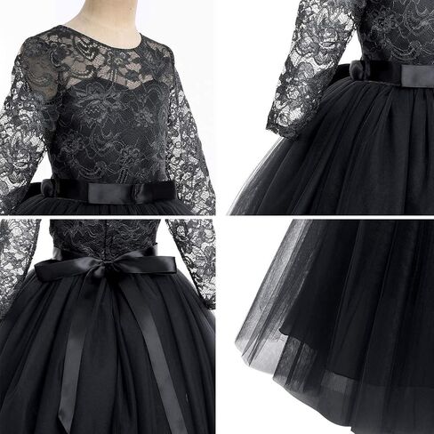 Flower Girls Long Lace Bridesmaid Dress 3/4 Sleeves Floor Length Wedding Party Evening Formal Pegeant Maxi Tulle Ball Gowns in Saudi Arabia