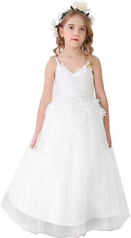 Bow Dream Vintage Ivory Lace Flower Girl Dress Blush Junior Bridesmaid Dress for Wedding in Kuwait