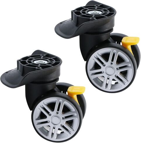 KUMGROT 2 PCS Luggage Wheels Replacement Kit 360 Degree Suitcase Swivel Wheels Left and Right Mute Luggage Wheels, 4 Holes, Black, A08 - S in Saudi Arabia