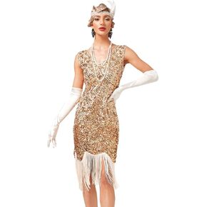 فساتين IDOPIP النسائية الزعنفة 1920s Gatsby الترتر مهدب شرابات فستان 20s هدير حفل زفاف كوكتيل ثوب مسائي in Kuwait