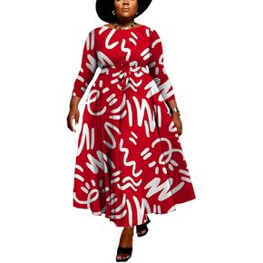 BFFBABY Women's Wrap V Neck Plus Size Maxi Dresses 3/4 Sleeves Chain Floral Printed Swing Dress with Belt