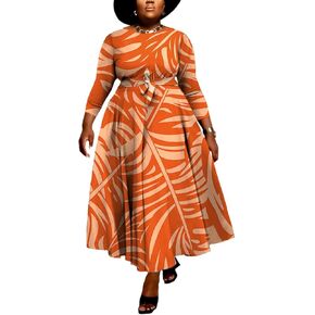 BFFBABY Women's Wrap V Neck Plus Size Maxi Dresses 3/4 Sleeves Chain Floral Printed Swing Dress with Belt in Saudi Arabia