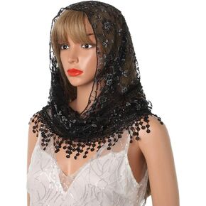 Ursumy Lace Mantilla Veils Triangle Lace Veil Catholic Church Veils Infinity Chapel Veil Tulle Scarf Head Covering Latin Mass