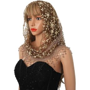 Ursumy Lace Mantilla Veils Triangle Lace Veil Catholic Church Veils Infinity Chapel Veil Tulle Scarf Head Covering Latin Mass in Kuwait