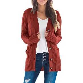 Ninfort Cardigan Sweaters for Women Long Sleeve Open Front Button Cable Knit Pockets Cardigans