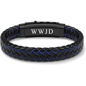CELLENT Leather Bracelet for Men Dad Son Grandson Husband Nephew Uncle Boyfriend Best Friends Blue Braided Cuff Bangle Love You Forever Bracelet Anniversary Birthday Christmas Gift for Him in Saudi Arabia