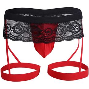 Evankin Mens Sexy Lace Thong Breathable Mesh Underwear See Through Leggings Bulge Pouch T-Back in Kuwait
