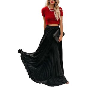 تنانير طويلة للسيدات من sysinside بخصر مطاطي عالي وطيات ومتأرجحة على شكل حرف A