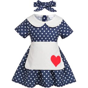 IMEKIS Kids Girls 1950s Housewife Costume Vintage Polka Dots Dress Apron Rockabilly Pinup Dresses Halloween Cosplay 1-5T in Saudi Arabia