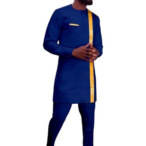 private afripride Men's Tracksuits Full Sleeve Embroidery Shirts and Pant 2 Piece Set Dashiki Outfits African Suits for Men