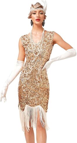 فساتين IDOPIP النسائية الزعنفة 1920s Gatsby الترتر مهدب شرابات فستان 20s هدير حفل زفاف كوكتيل ثوب مسائي in Kuwait