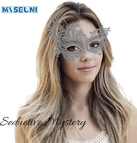 قناع تنكر من MYSEUNI للنساء - قناع حفلة فينيسية من الدانتيل بأحجار الراين اللامعة لحفلة تنكرية ماردي جراس in Saudi Arabia