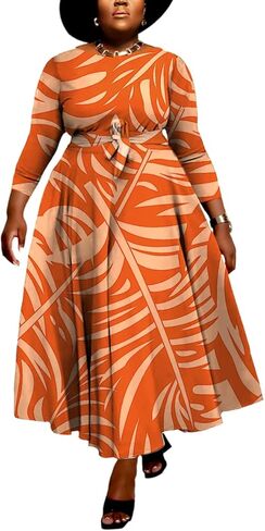 BFFBABY Women's Wrap V Neck Plus Size Maxi Dresses 3/4 Sleeves Chain Floral Printed Swing Dress with Belt in Saudi Arabia