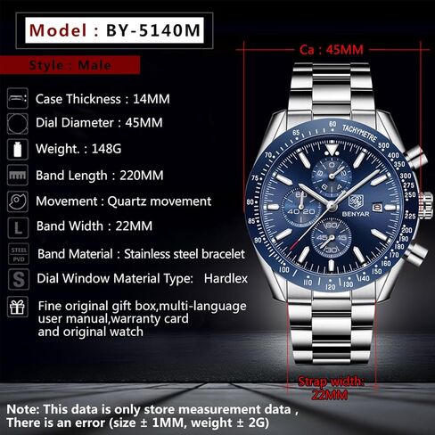 BENYAR Classic Fashion Elegant Chronograph Watch Casual Sport Leather Band Mens Watches 5140L in Saudi Arabia