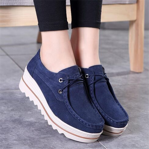 Veroders Women's Suede Platform Loafers Slip-On Comfortable Penny Wedge Loafers Thick Soft Walking Shoes for Dressy Casual Work in Saudi Arabia