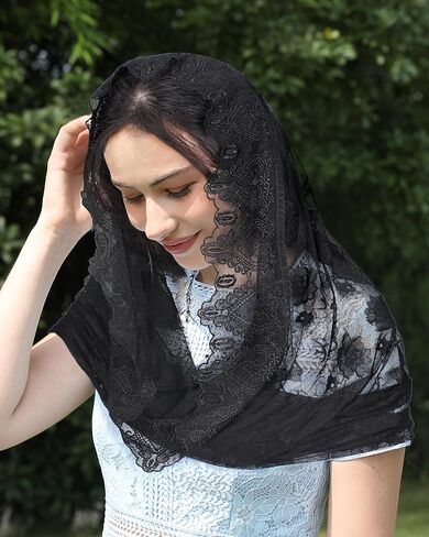 Mantveil حجاب الكنيسة الكاثوليكية للنساء: حجاب على الطراز الإسباني على شكل إنفينيتي من الدانتيل مانتيلا لتغطية رأس الكنيسة اللاتينية in Kuwait