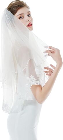 طرحة زفاف من MISSYDRESS مع مشط من طبقتين، حافة صدفية، طول طرف الإصبع 34 بوصة in Kuwait