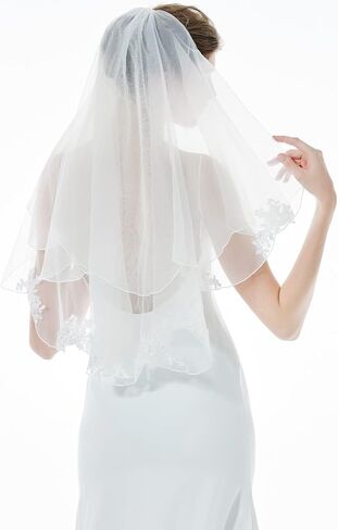طرحة زفاف من MISSYDRESS مع مشط من طبقتين، حافة صدفية، طول طرف الإصبع 34 بوصة in Kuwait