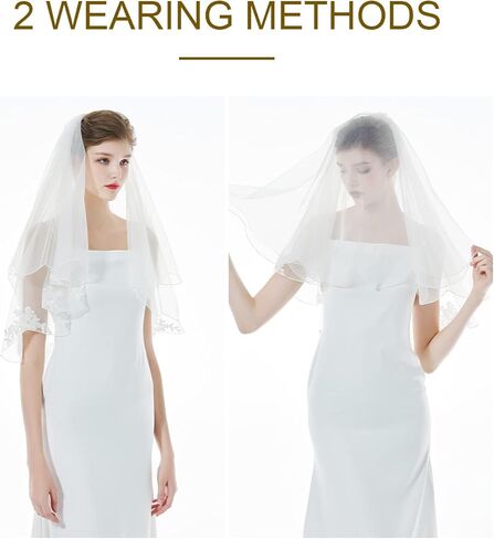 طرحة زفاف من MISSYDRESS مع مشط من طبقتين، حافة صدفية، طول طرف الإصبع 34 بوصة in Kuwait