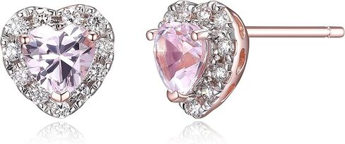 Amazon Essentials 18K Rose Gold Over Sterling Silver Created Pink Sapphire and 1/5th Carat Total Weight Lab Grown Diamond Heart Halo Stud Earrings (previously Amazon Collection) in Saudi Arabia