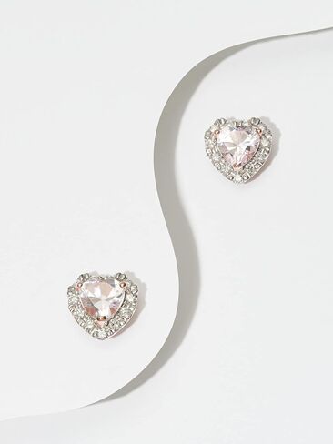 Amazon Essentials 18K Rose Gold Over Sterling Silver Created Pink Sapphire and 1/5th Carat Total Weight Lab Grown Diamond Heart Halo Stud Earrings (previously Amazon Collection) in Saudi Arabia