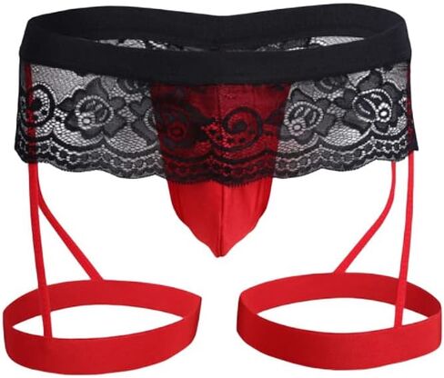 Evankin Mens Sexy Lace Thong Breathable Mesh Underwear See Through Leggings Bulge Pouch T-Back in Kuwait