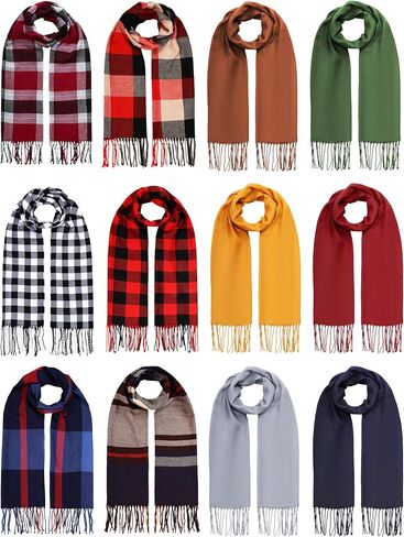 Suhine 12 Pcs Women's Scarf Large Pashmina Shawls and Wraps Soft Solid Color Plaid Scarf Long Wrap Scarf for Evening Dress Bridal Wedding Winter in Saudi Arabia