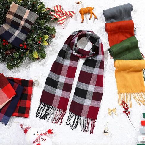 Suhine 12 Pcs Women's Scarf Large Pashmina Shawls and Wraps Soft Solid Color Plaid Scarf Long Wrap Scarf for Evening Dress Bridal Wedding Winter in Saudi Arabia